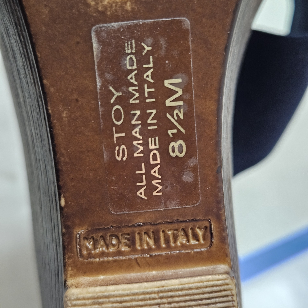 Italian shoemakers wedge, Slip On heels Flex Strap sandals sz 8.5 Blue Brown - Picture 5 of 6